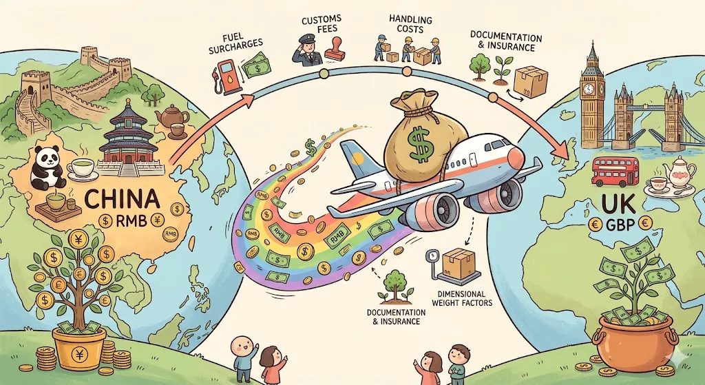 中国到英国空运成本