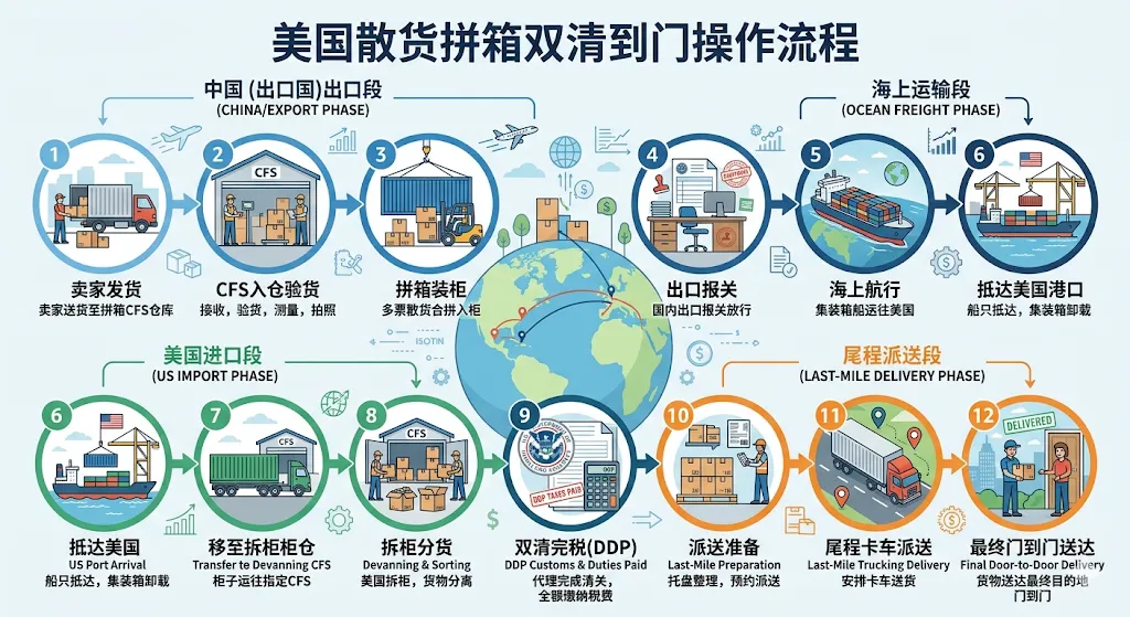 美国散货拼箱双清到门操作流程