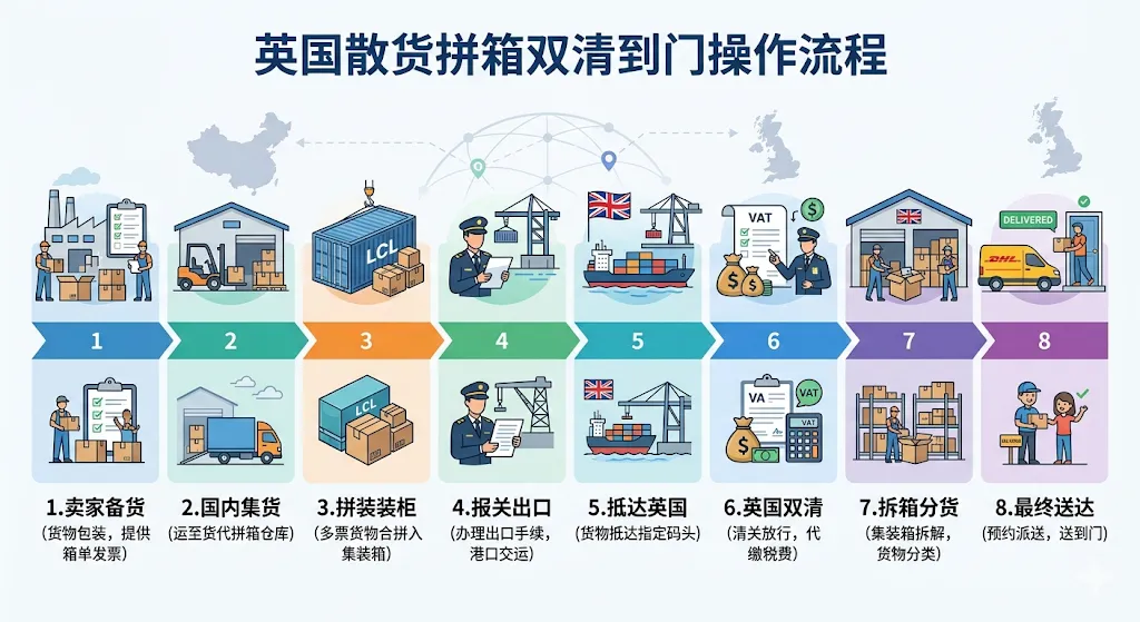 英国散货拼箱双清到门操作流程