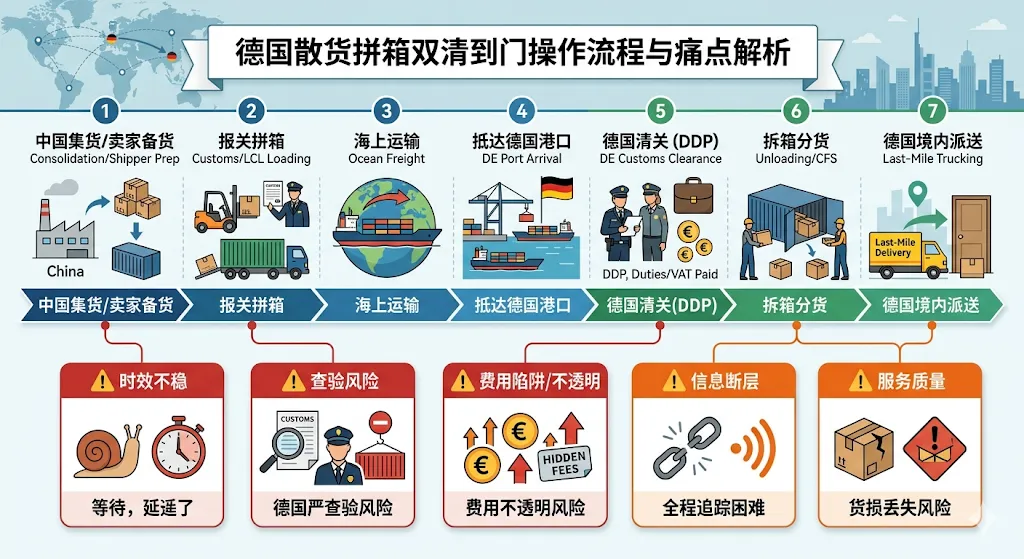 德国散货拼箱双清到门操作流程与痛点解析