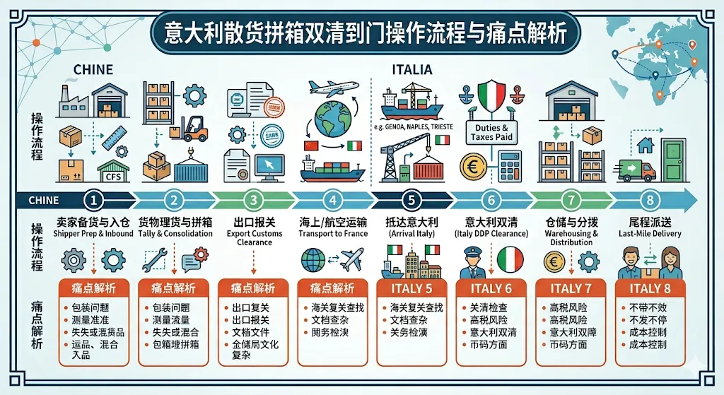 意大利散货拼箱双清到门操作流程与痛点解析