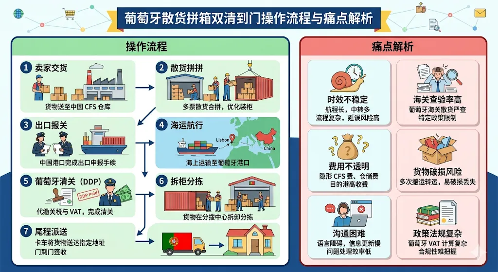 葡萄牙散货拼箱双清到门操作流程与痛点解析