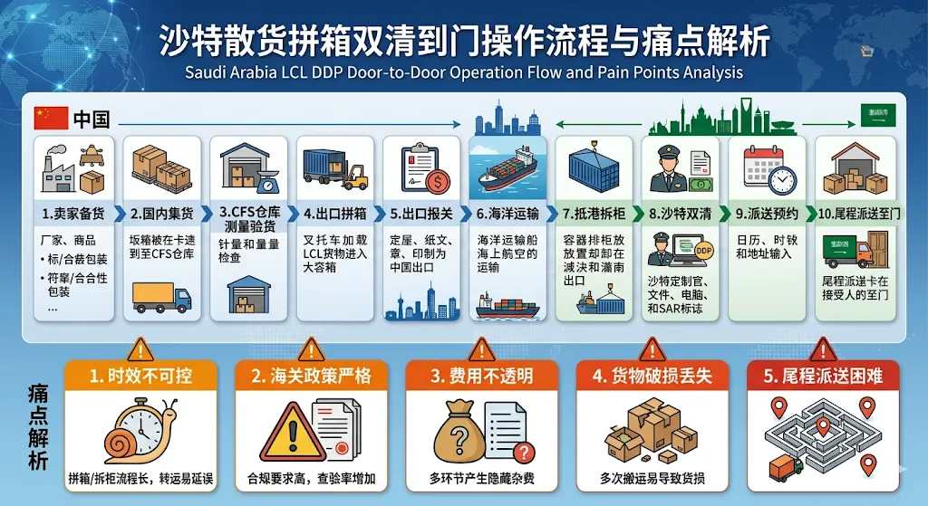 沙特散货拼箱双清到门操作流程与痛点解析