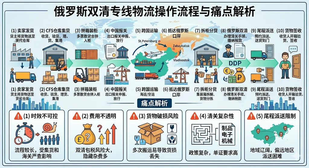 俄罗斯双清专线物流操作流程与痛点解析