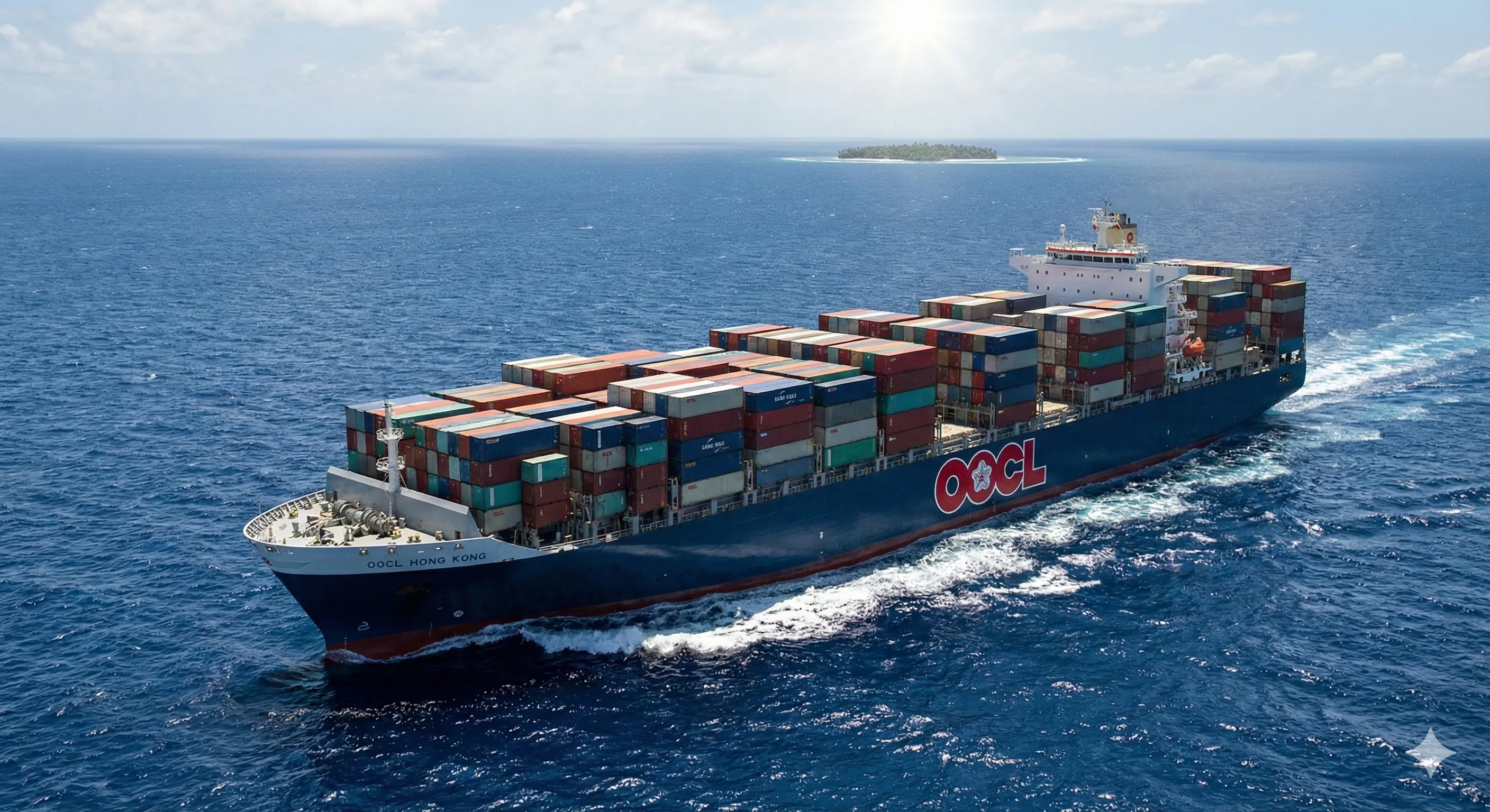 OOCL东方海外集装箱船在南太平洋航行