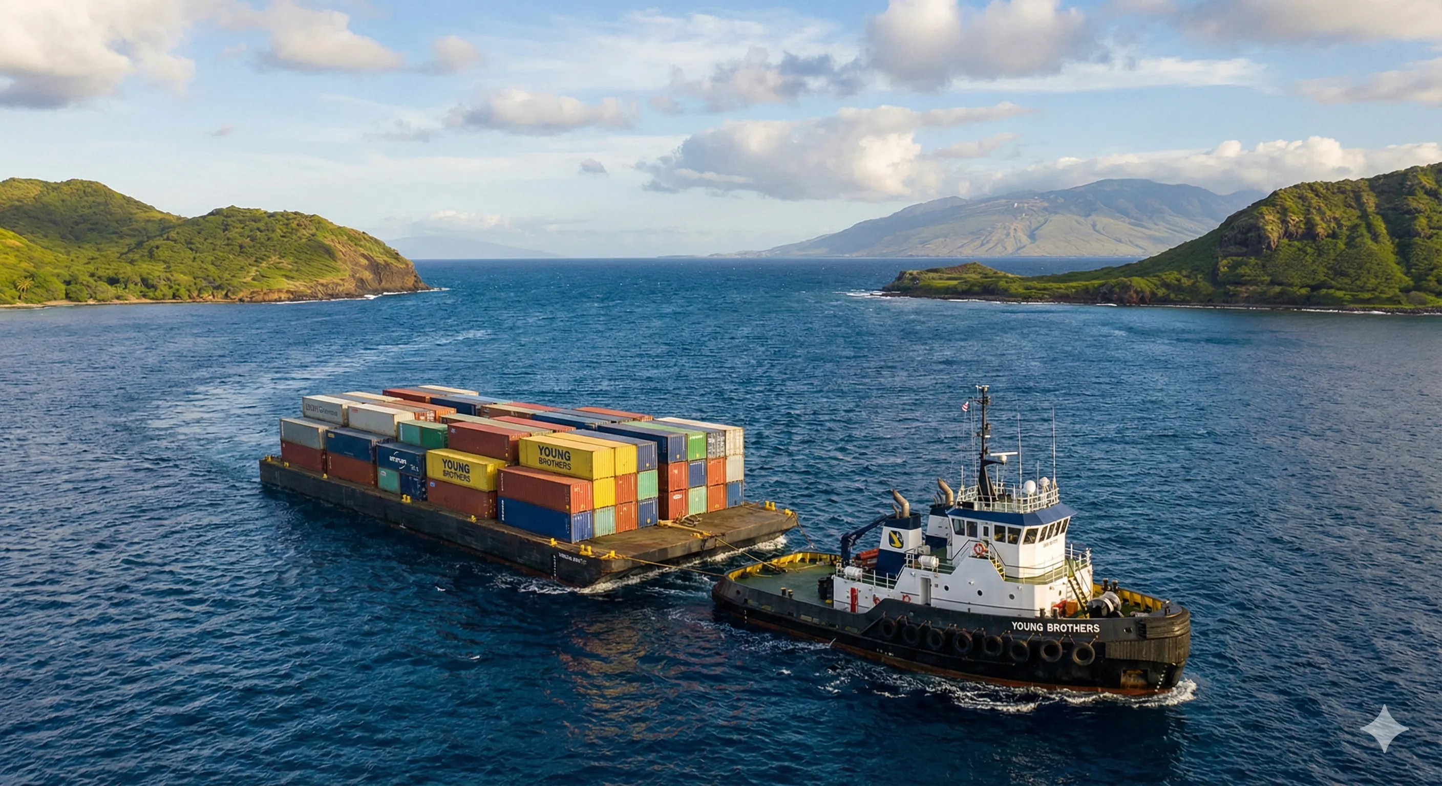 Young Brothers的驳船正在夏威夷岛屿之间运输集装箱