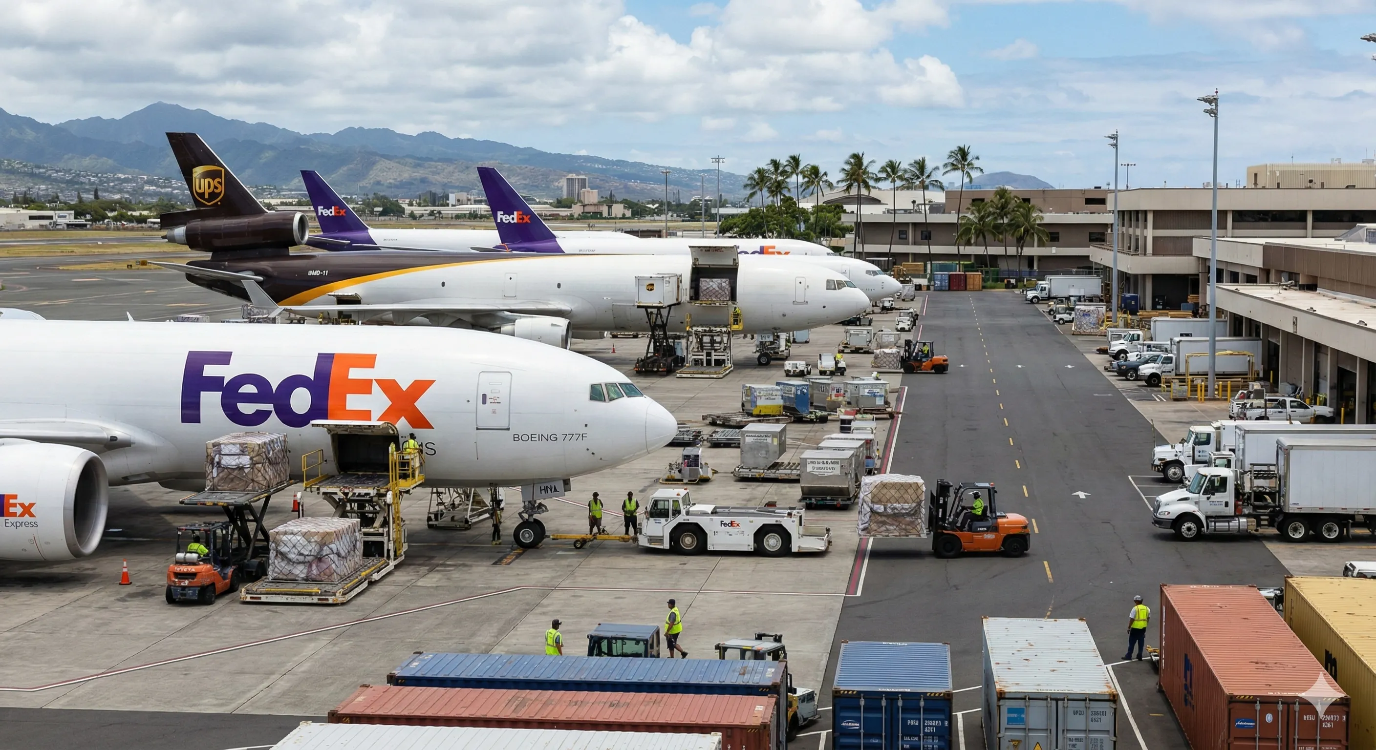 火奴鲁鲁国际机场(HNL)繁忙的货运停机坪
