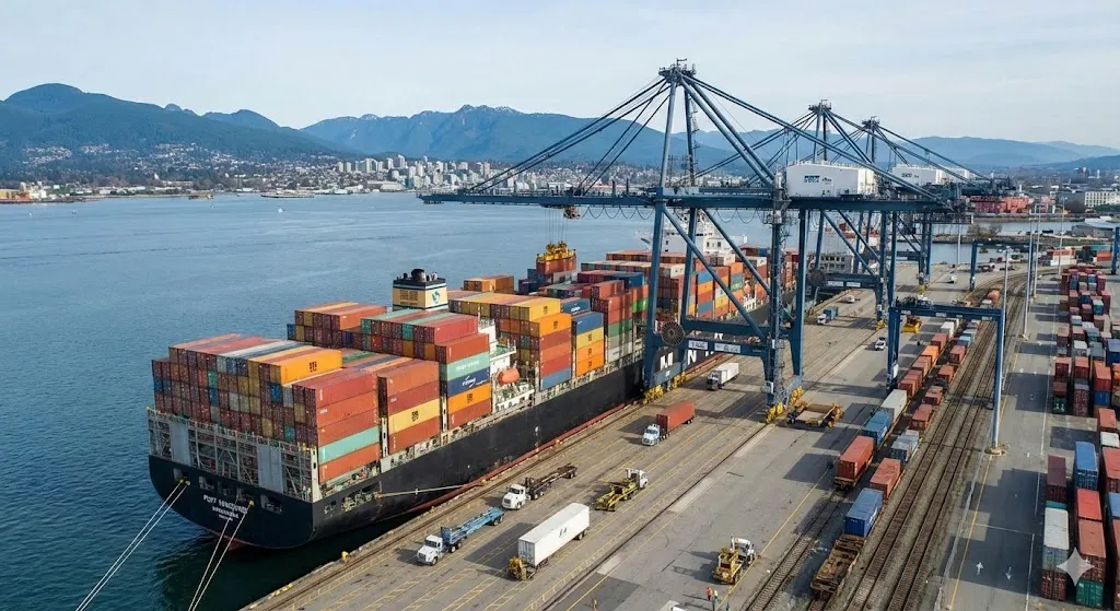 加拿大温哥华港(YVR)集装箱船靠岸卸货