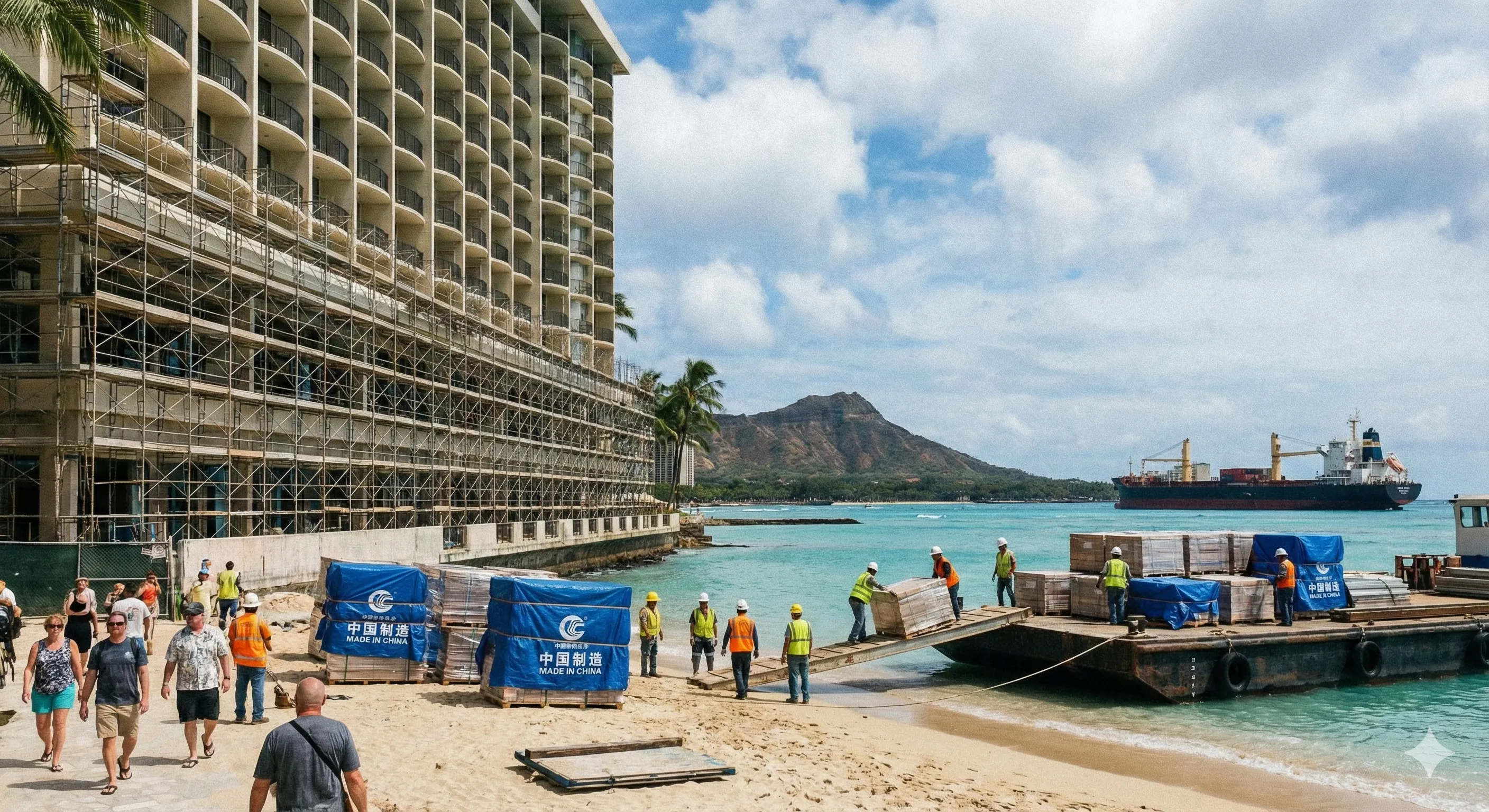 夏威夷威基基海滩酒店翻新工程正在接收来自中国的建筑材料