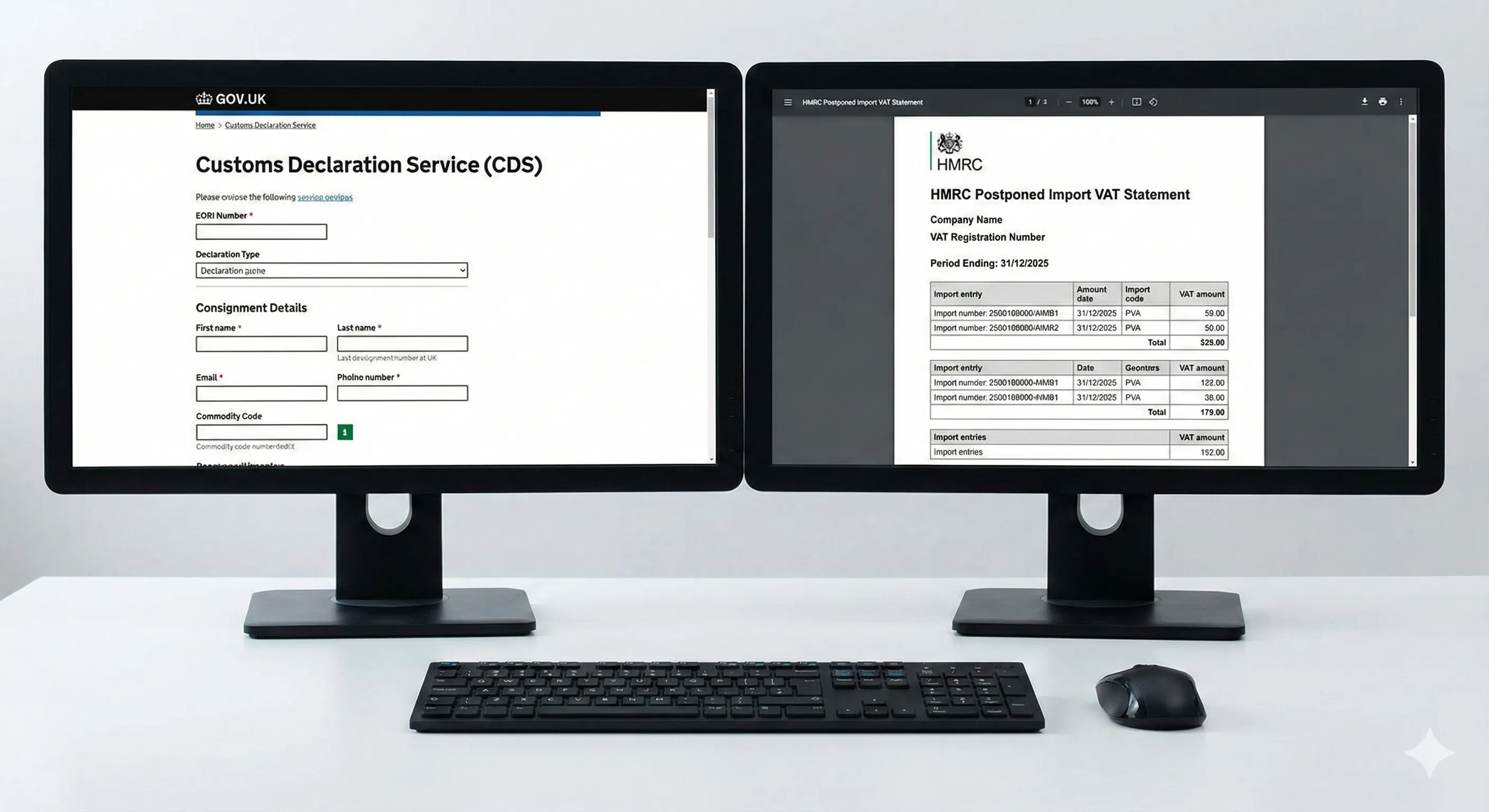英国税务海关总署(HMRC)的CDS数字申报系统界面与PVA税务报表