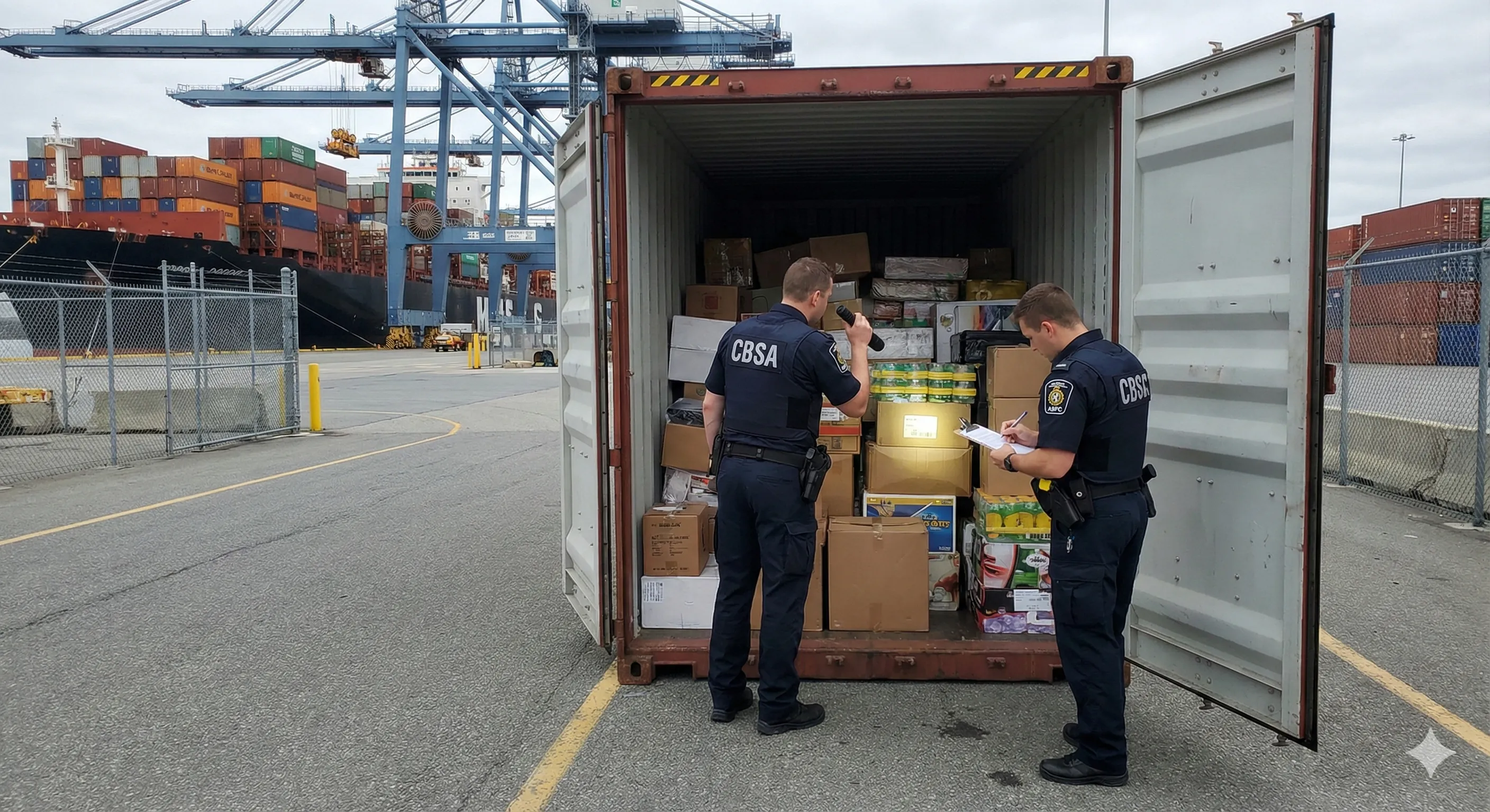 加拿大边境服务局(CBSA)官员正在查验进口集装箱