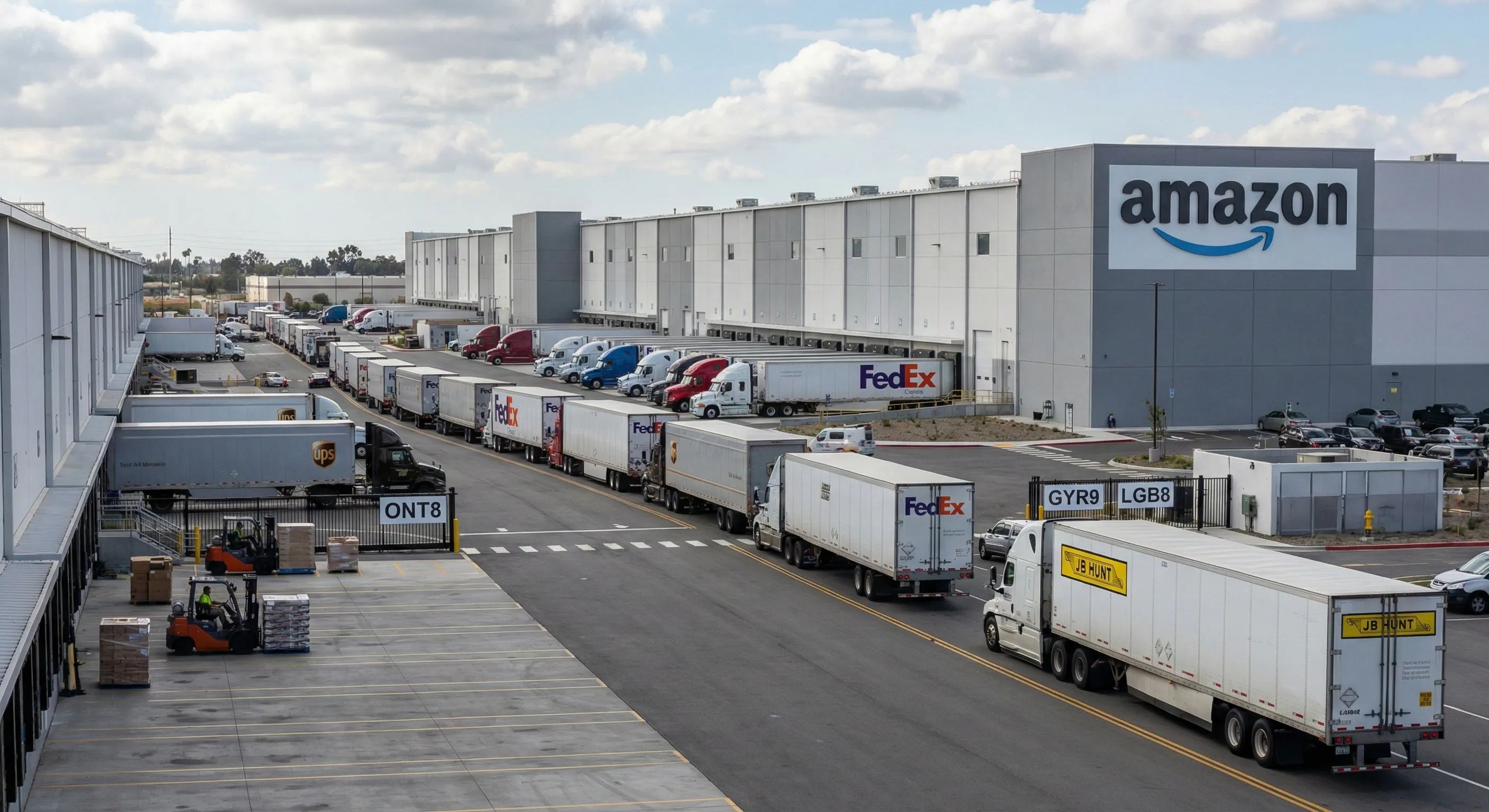 美国亚马逊FBA仓库卡车排队