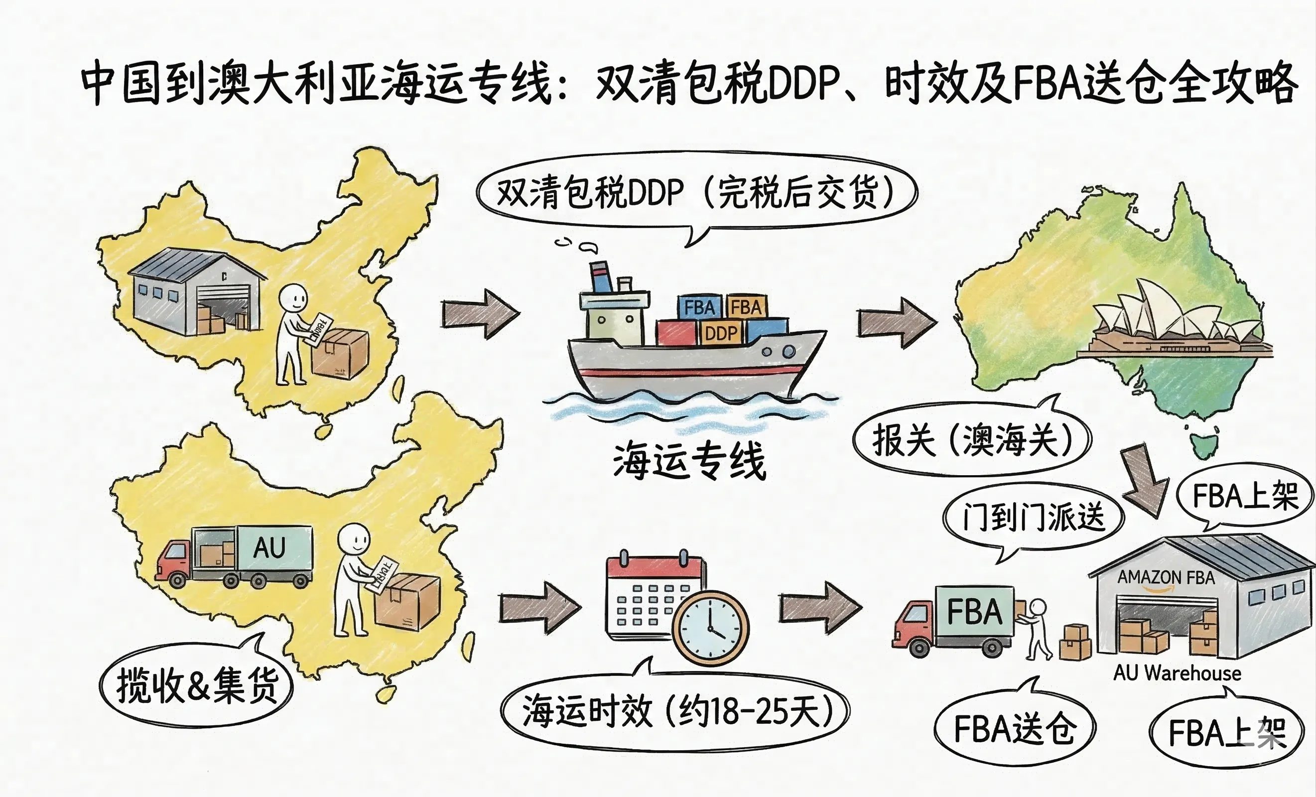 中国到澳大利亚海运双清包税专线