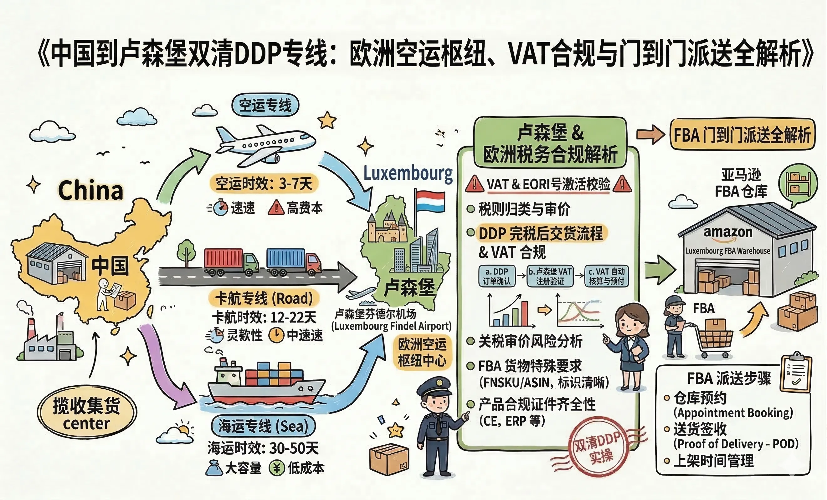中国到卢森堡双清包税DDP专线全流程