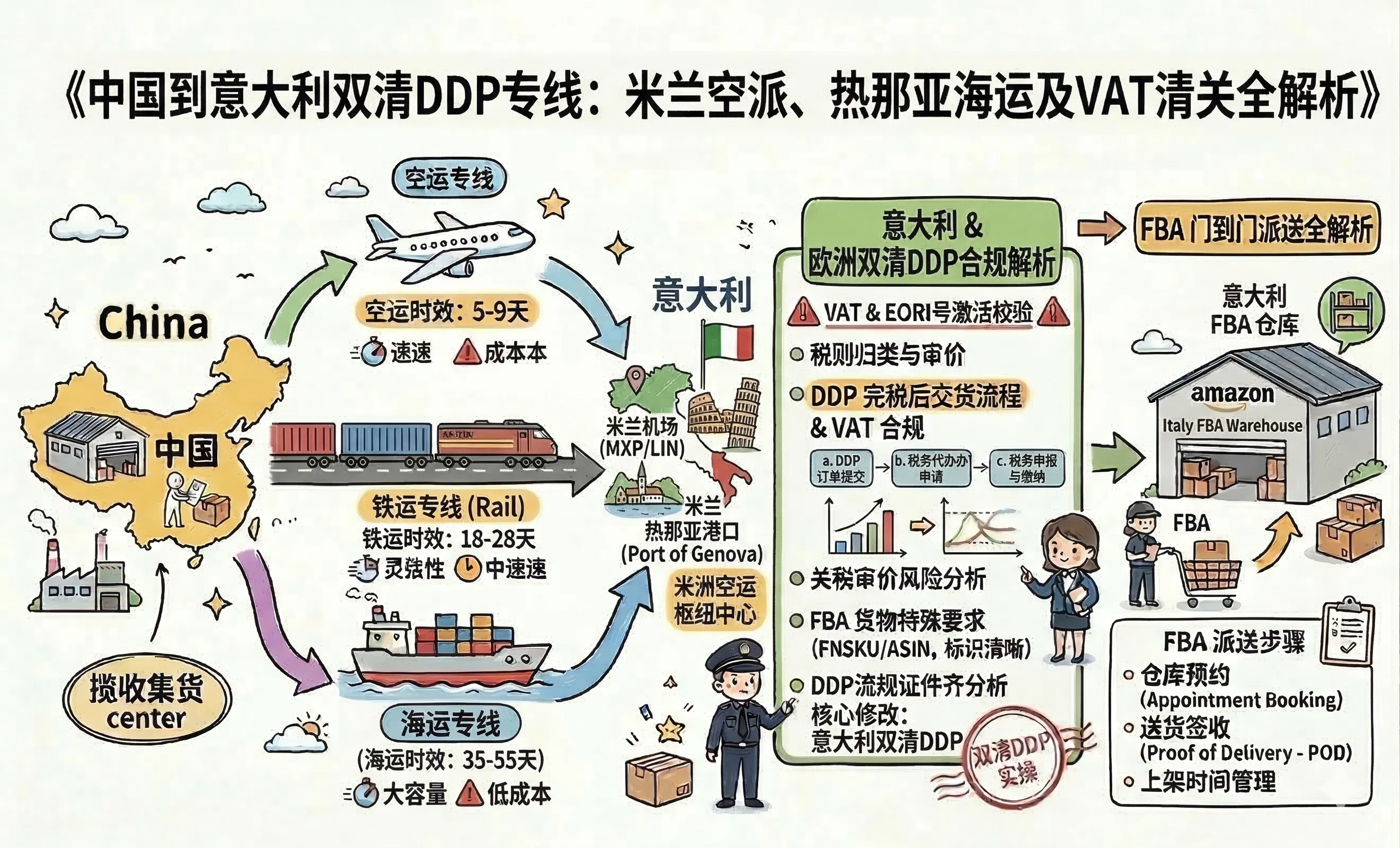 中国到意大利双清包税DDP专线全流程
