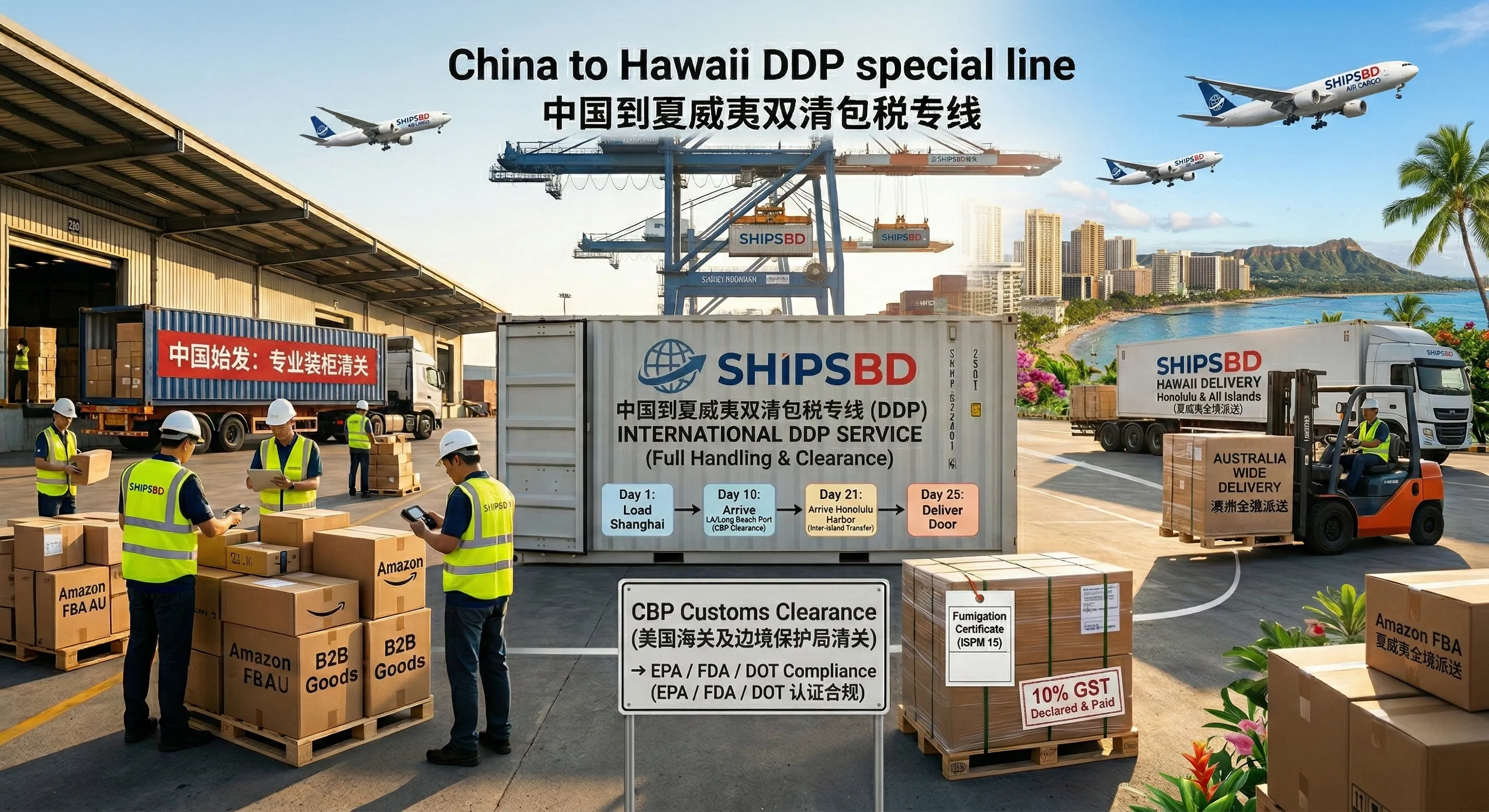 中国到夏威夷双清包税物流专线发货实操