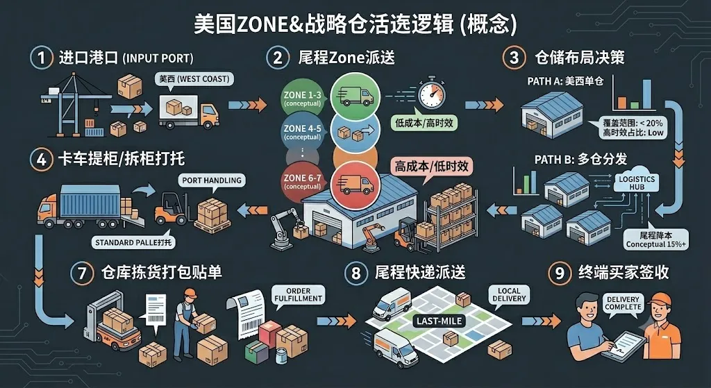 美国Zone划分与美西/美中/美东仓储布局逻辑图
