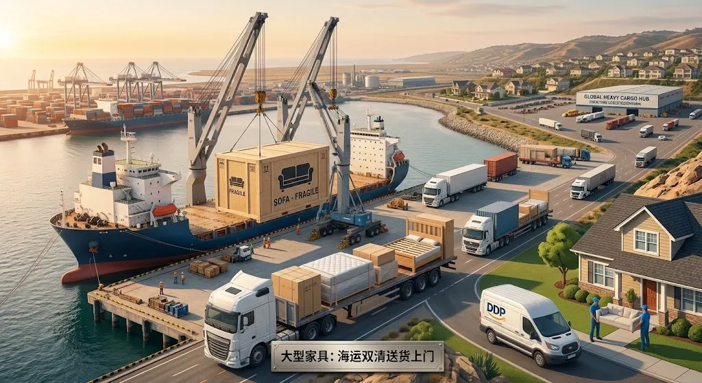 中国到美国大型家具运输：海运双清包税送货上门