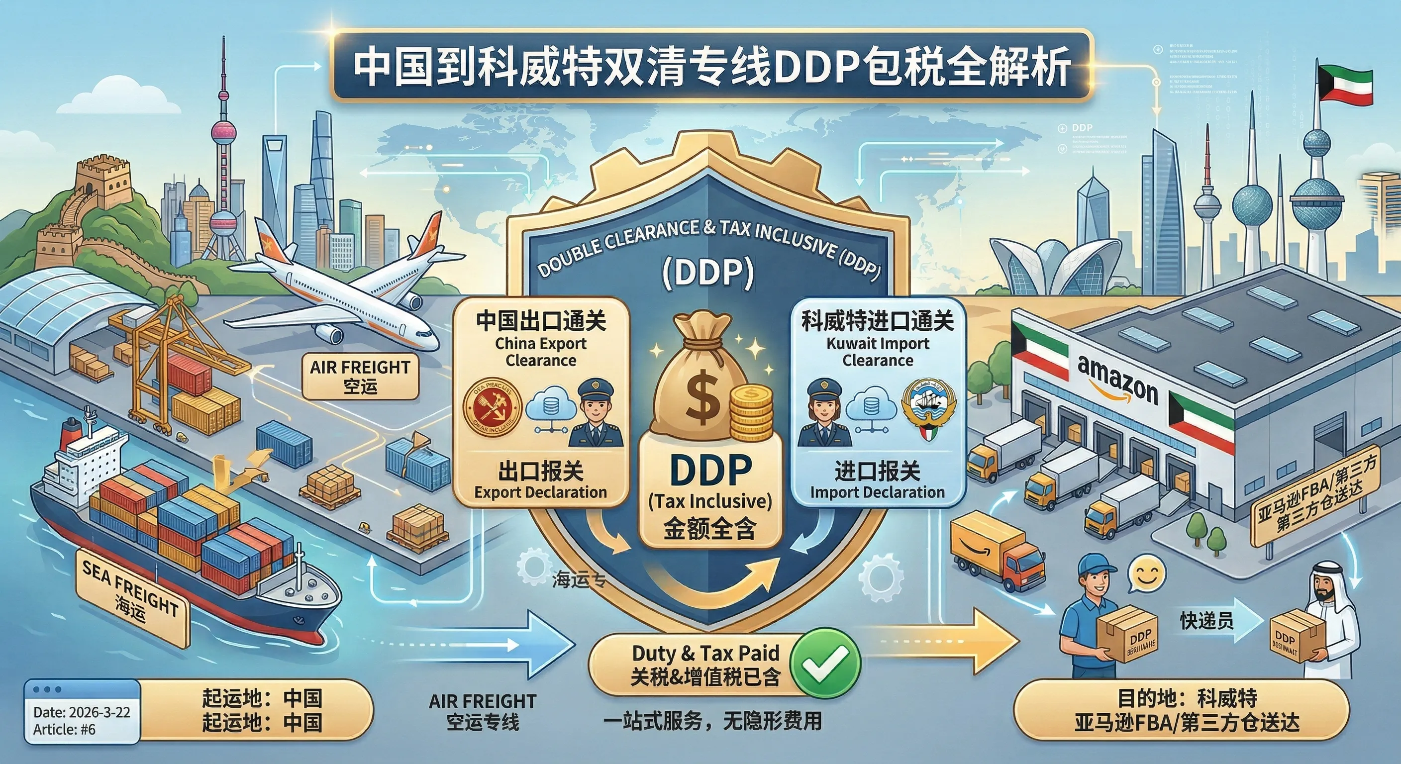 中国到科威特双清专线DDP包税