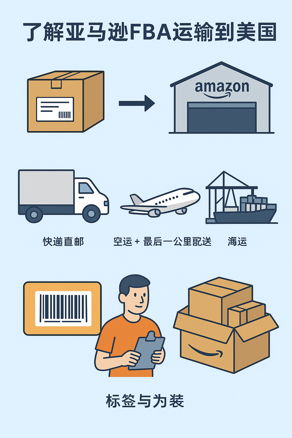 亚马逊FBA运输方式与准备步骤流程图