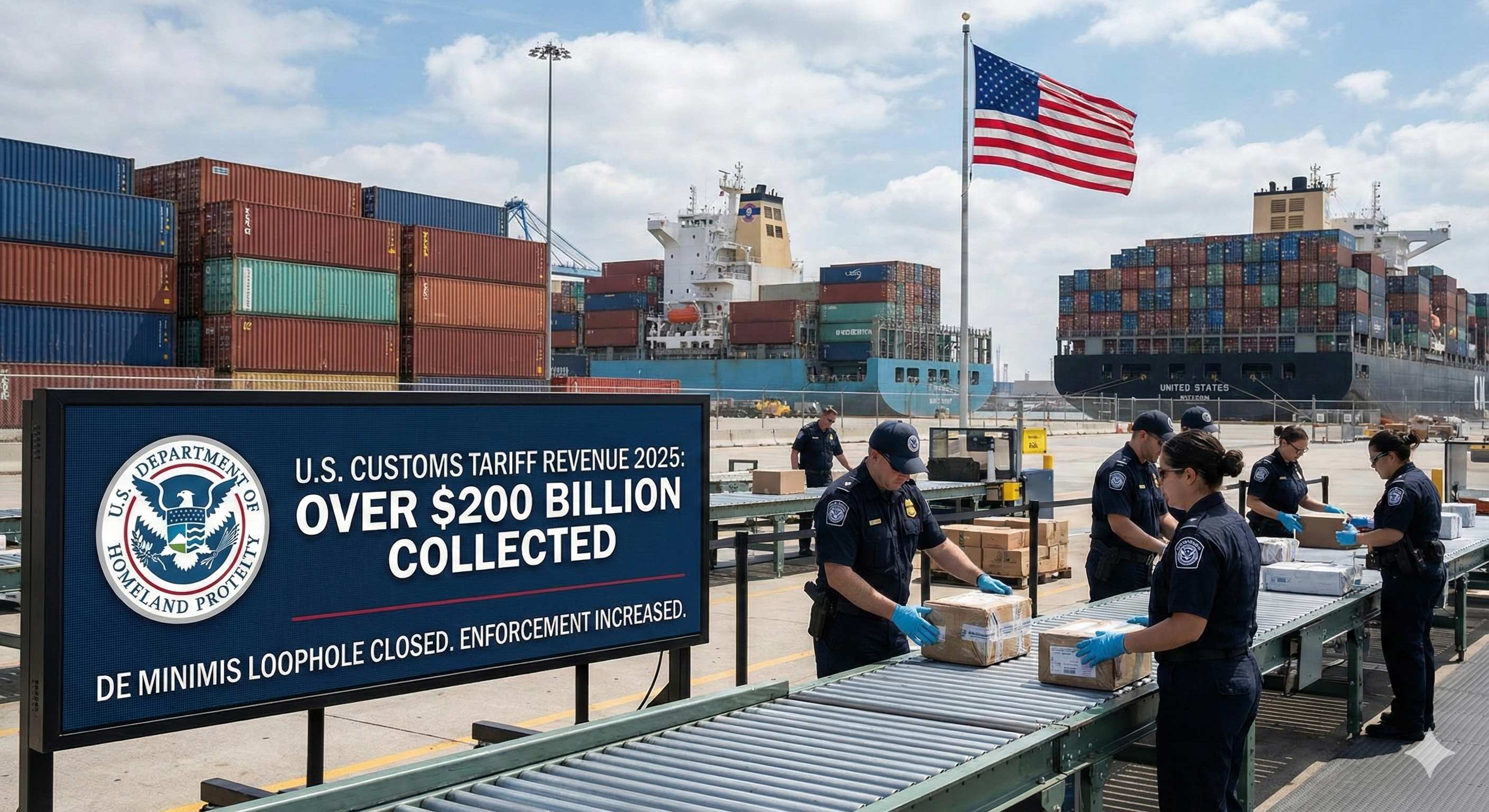 美国海关2025重磅数据：关税收入破2000亿美元，取消最低额度政策成效显著